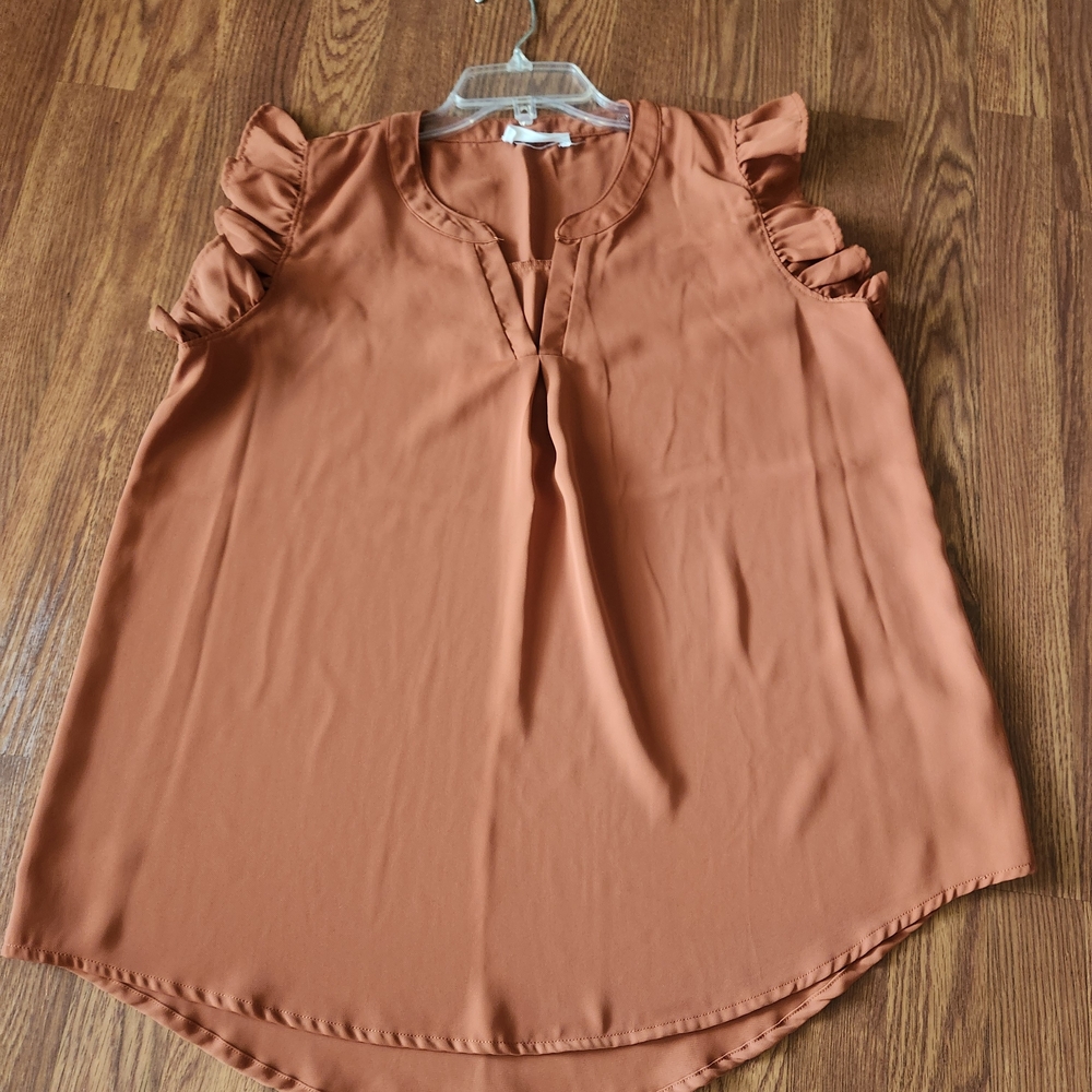 Zenana Outfitters Burnt Orange Ruffled Cap Sleeve Blouse